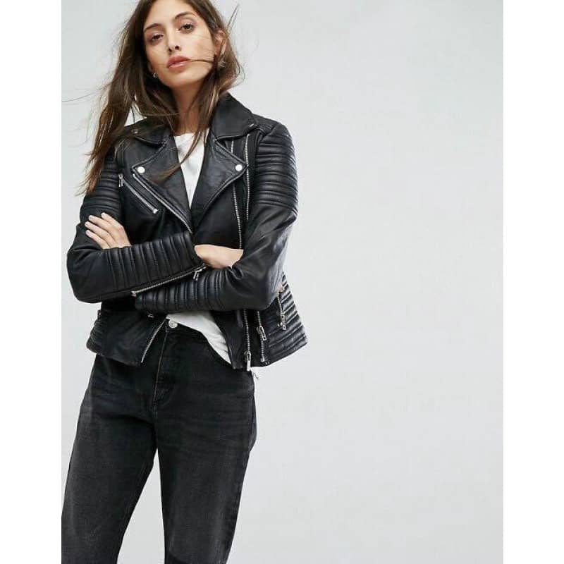 Womens Black Motorcycle Biker Jacket