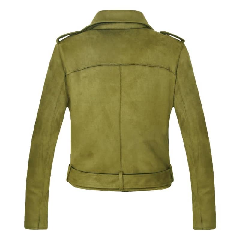 Womens Khaki Biker Jacket Leather Moto Coat