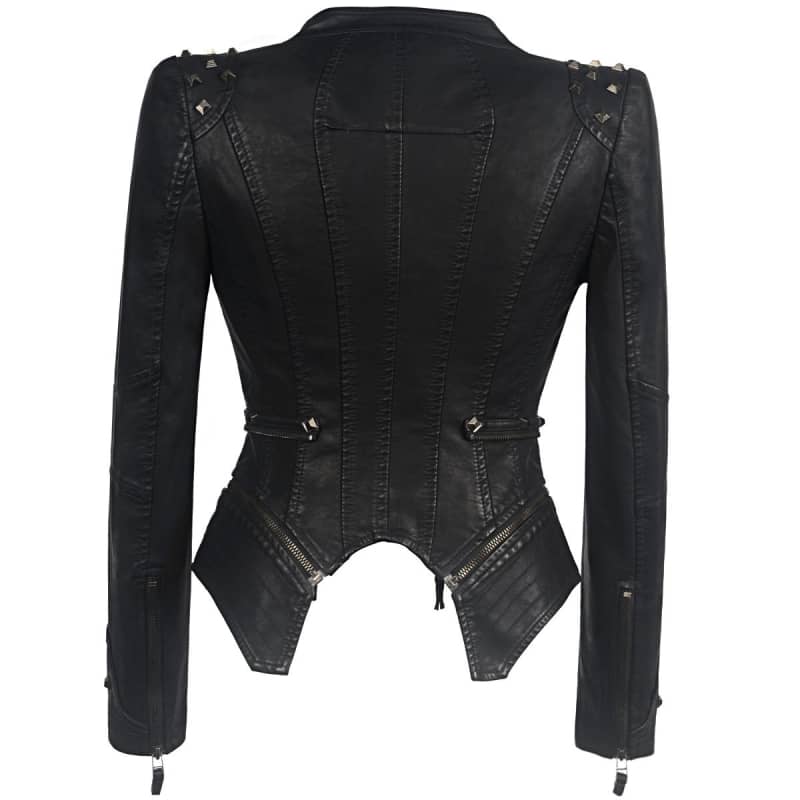 Womens Biker Style Moto Jacket Leather Look Motorcycle Coat