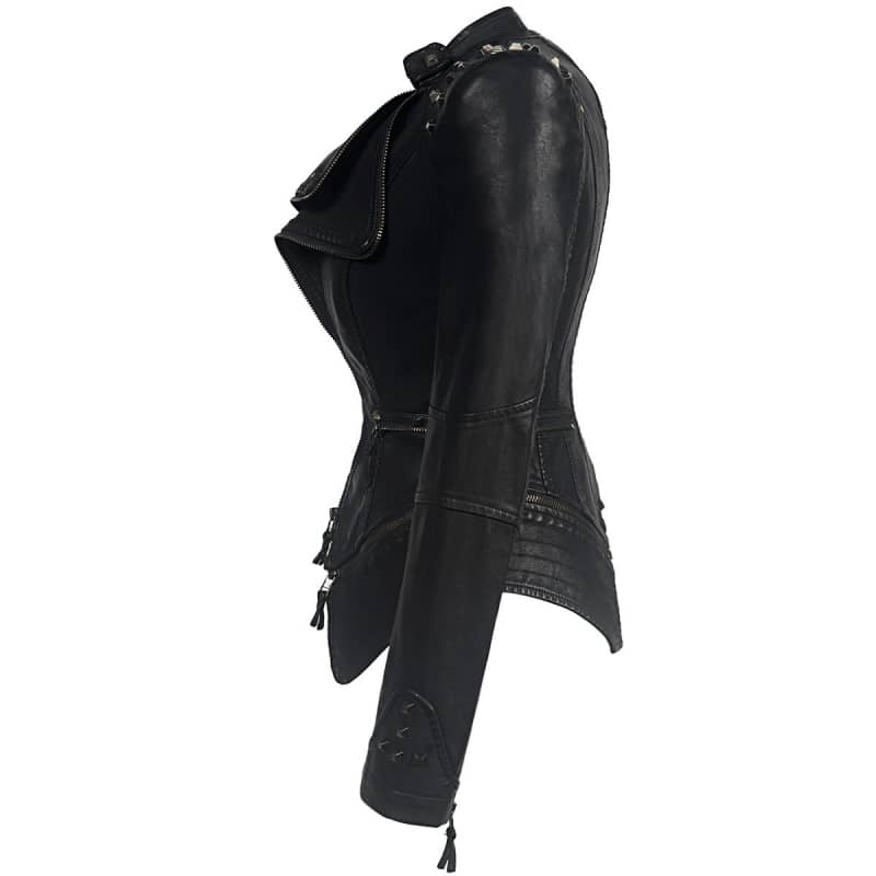 Womens Biker Style Moto Jacket Leather Look Motorcycle Coat
