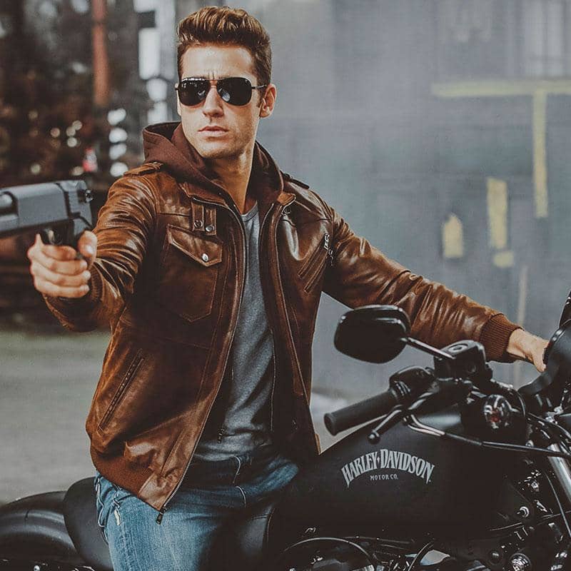 Mens Hooded Biker Jacket Lightweight Motorcycle Hoodie Outerwear