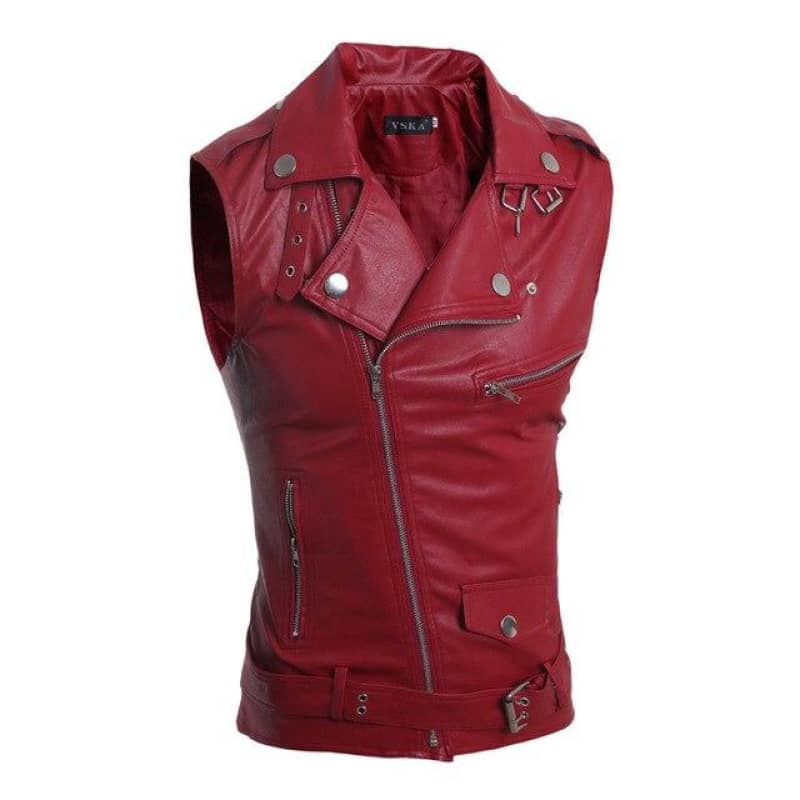 Mens Leather Biker Vest Koll Motorcycle Jacket Casual Outerwear