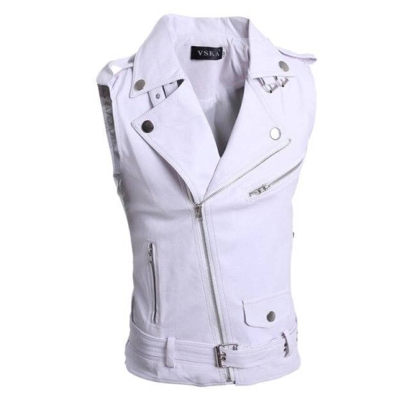 Mens Leather Biker Vest Koll Motorcycle Jacket Casual Outerwear