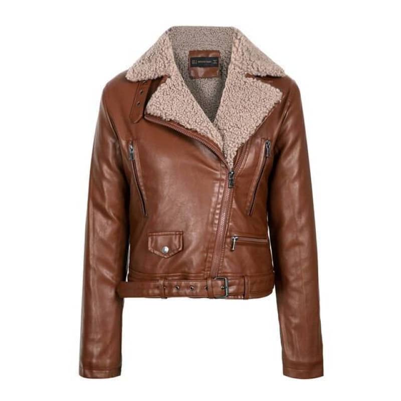 Womens Biker Jacket with Sherpa Collar