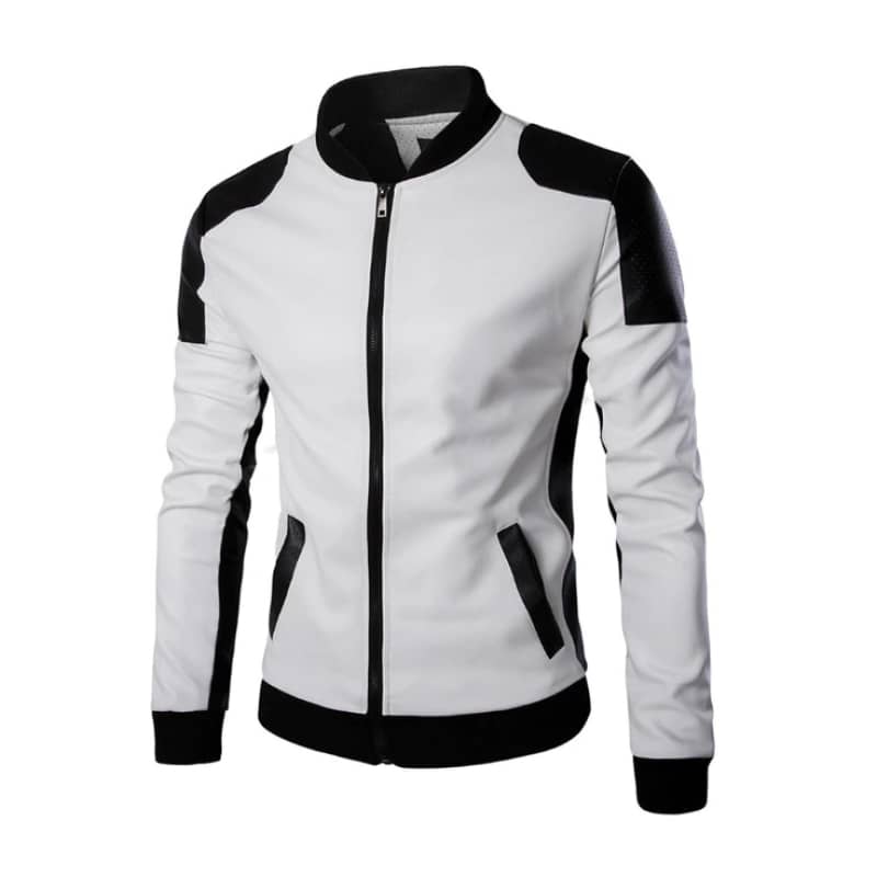 Mens Black and White Moto Biker Jacket