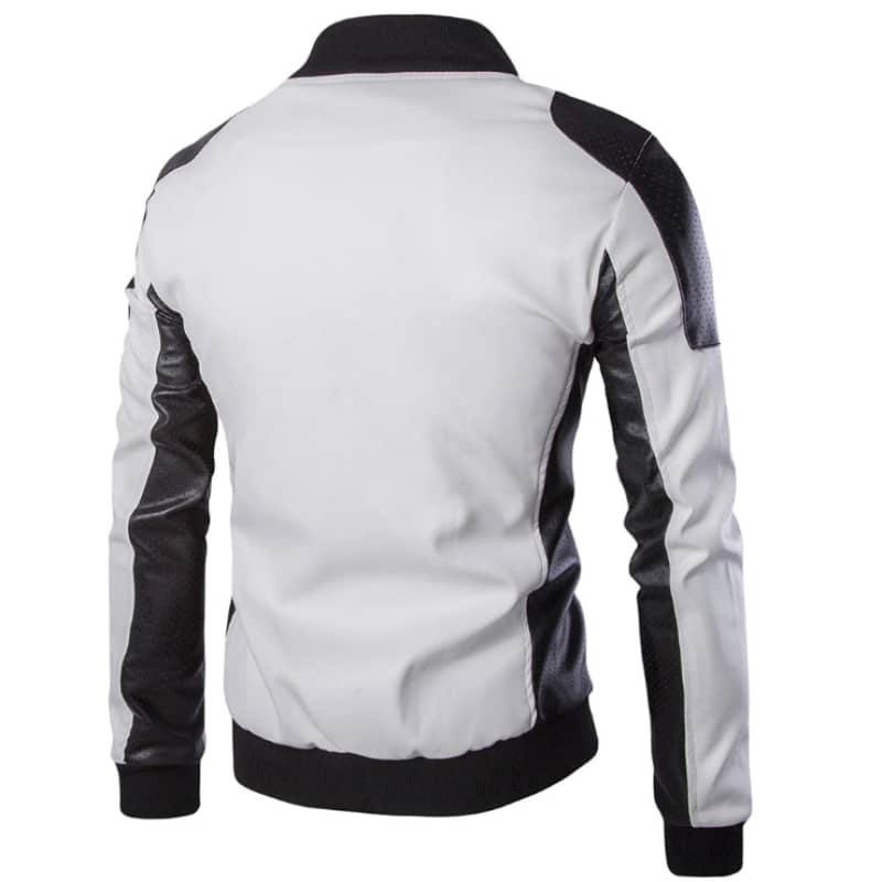 Mens Black and White Moto Biker Jacket