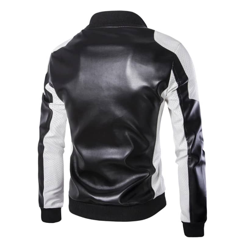 Mens Black and White Moto Biker Jacket