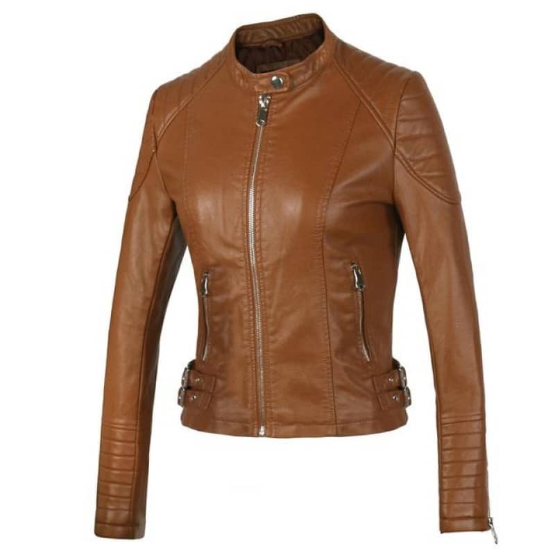 Womens Brown Moto Biker Jacket Leather Style