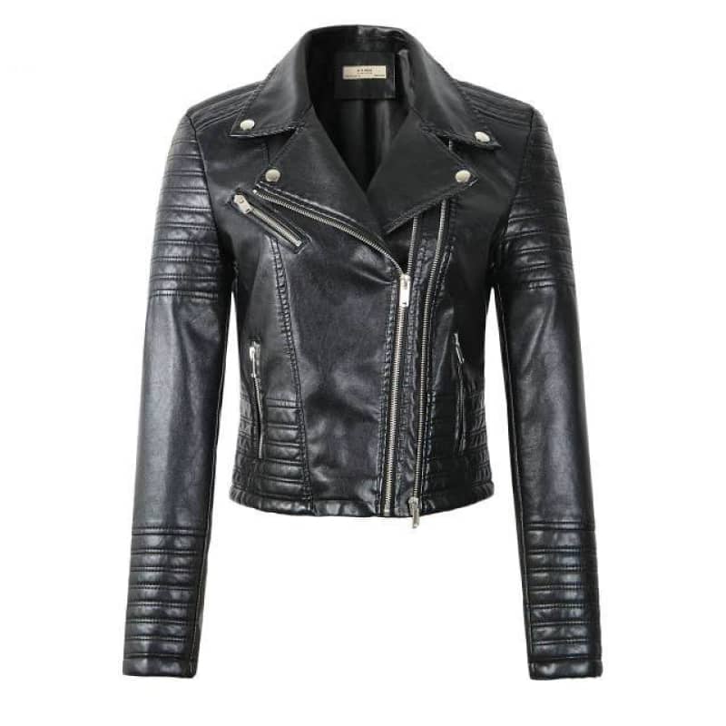 Womens Black Motorcycle Biker Jacket