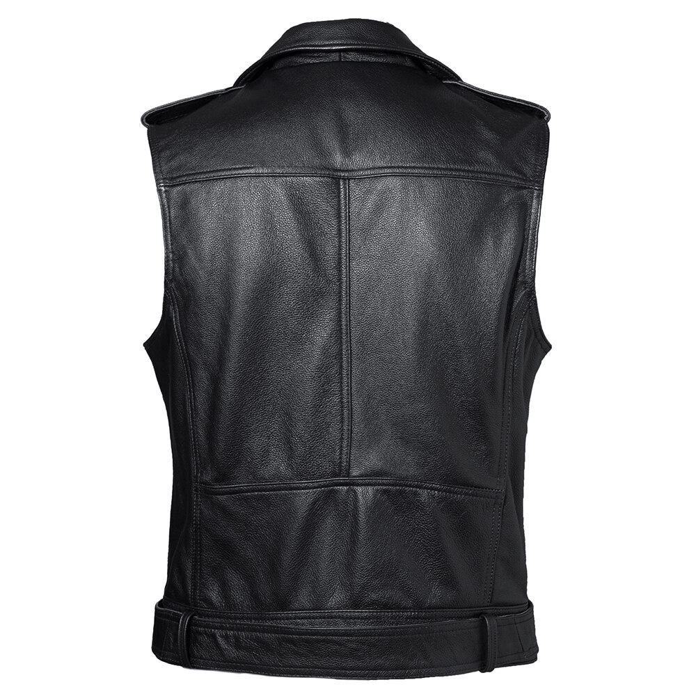 Thorir Mens Leather Biker Vest Motorcycle Jacket Slim Fit