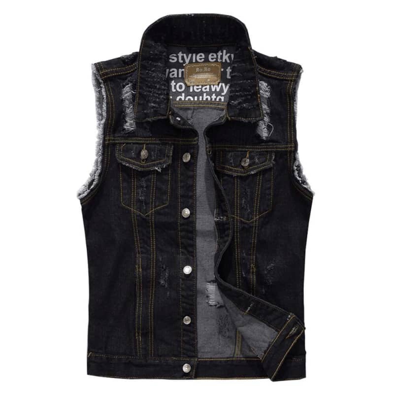 Ripped Denim Biker Vest for Men