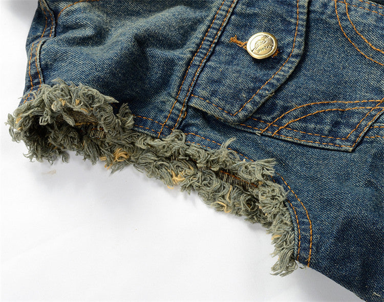 Ripped Denim Biker Vest for Men