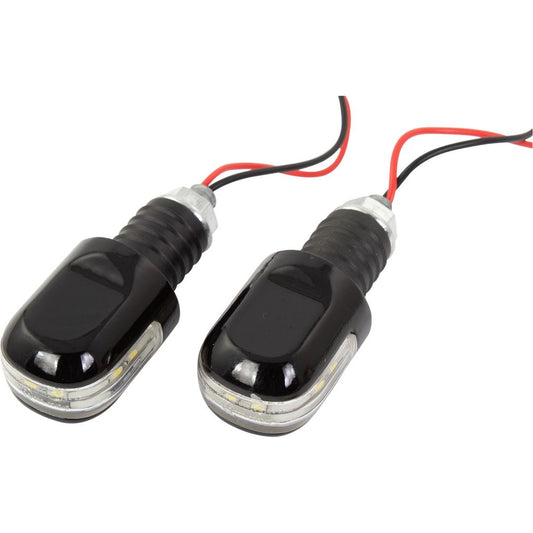 Black Handlebar End Plugs with White LED Lights for Bikes