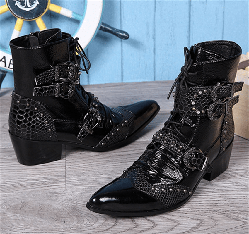 Leather Cowboy Boots Motorcycle Riding Boots Western Style Boots for Men