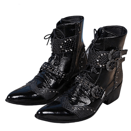 Leather Cowboy Boots Motorcycle Riding Boots Western Style Boots for Men