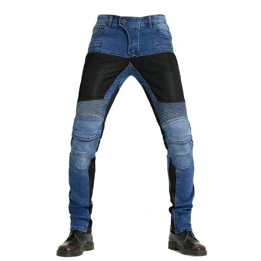 Reinforced Blue and Black Motorcycle Riding Jeans
