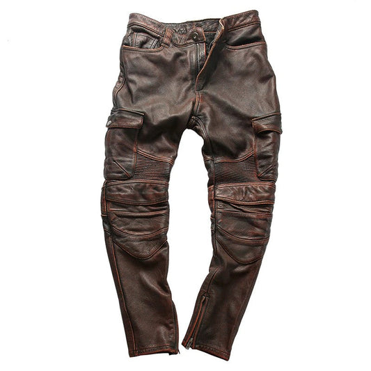 Mens Leather Motorcycle Riding Pants Biker Trousers Durable Moto Gear