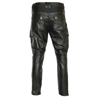 Mens Leather Motorcycle Riding Pants Biker Trousers