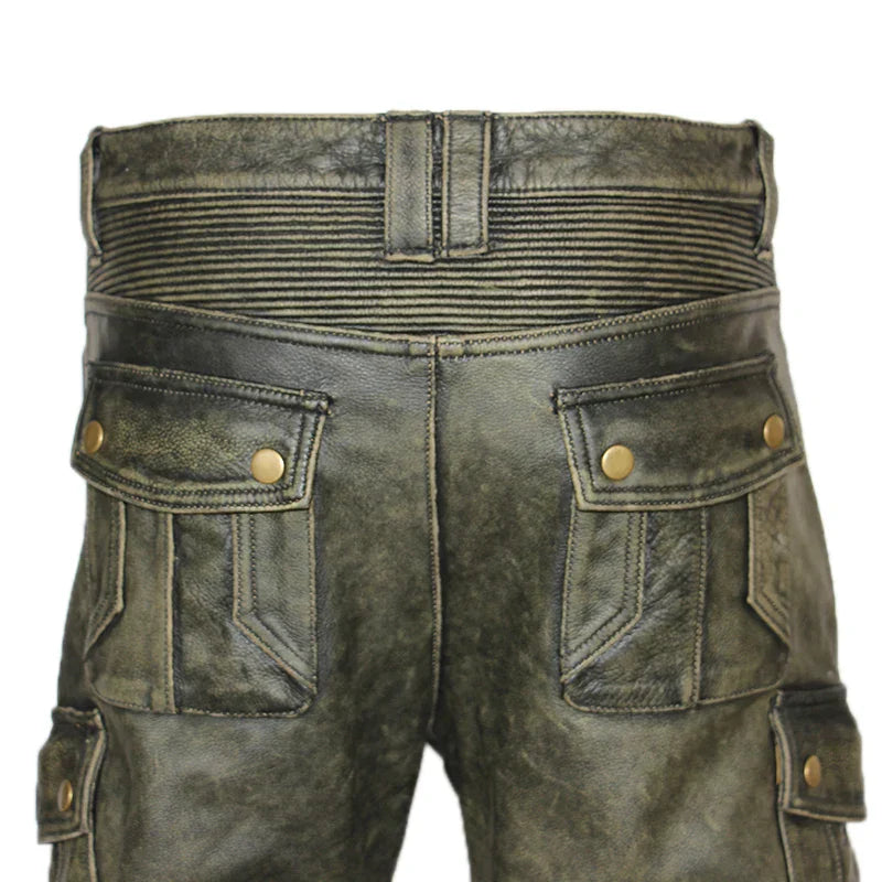 Mens Leather Motorcycle Riding Pants Biker Trousers