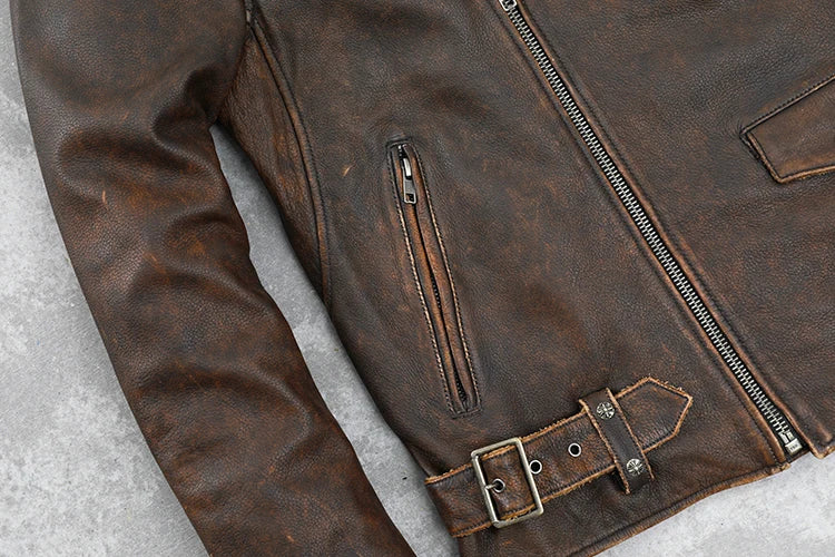 Brown Genuine Cowhide Leather Blazer Jacket