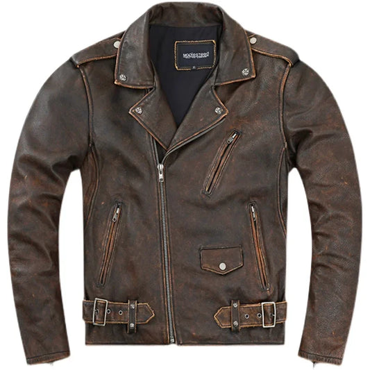 Brown Genuine Cowhide Leather Blazer Jacket