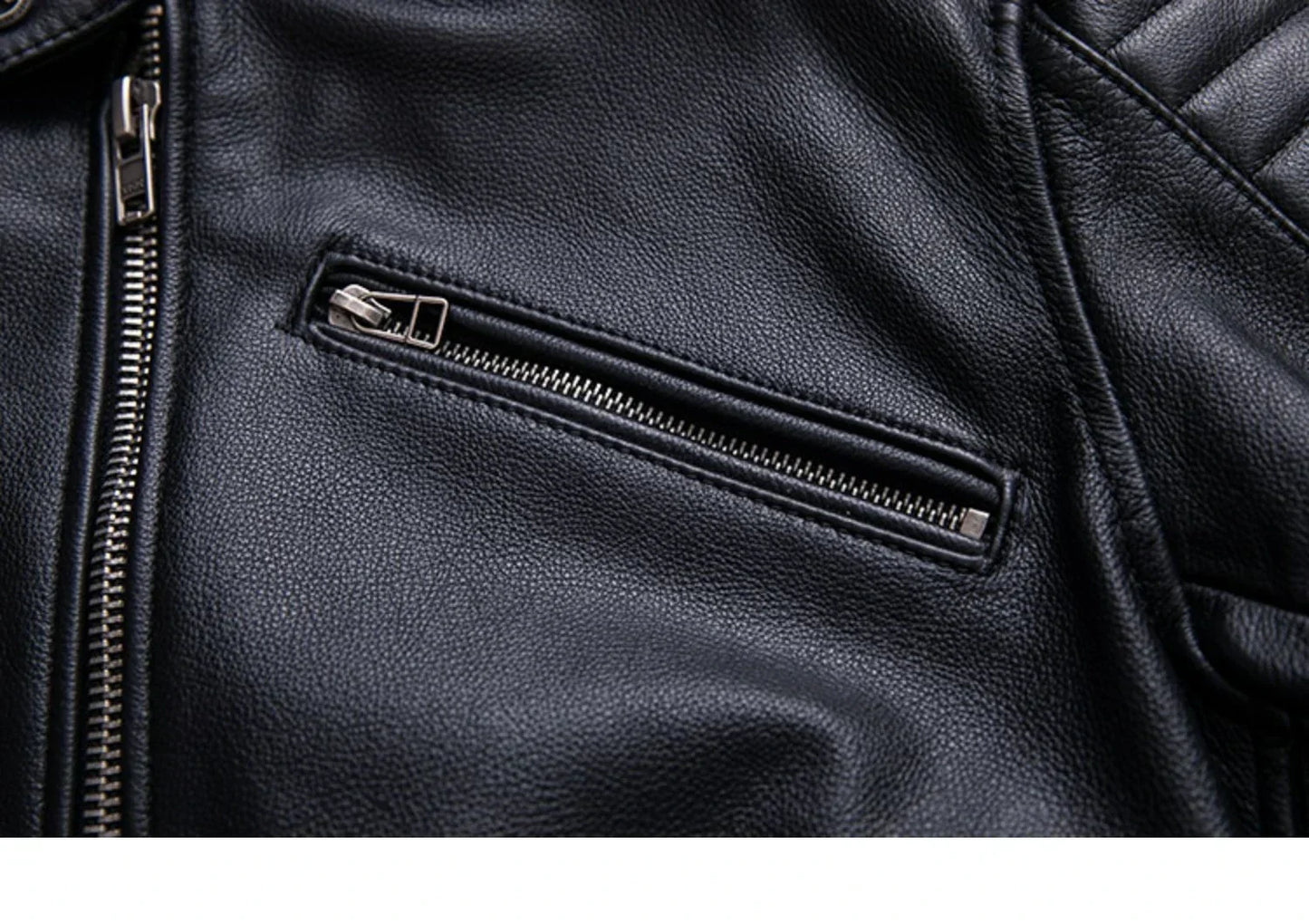 Mens Black Leather Biker Jacket Perfecto Style Motorcycle Coat