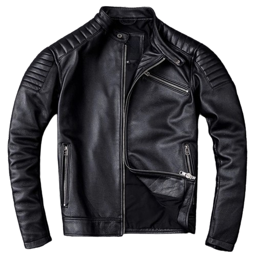 Mens Black Leather Biker Jacket Perfecto Style Motorcycle Coat