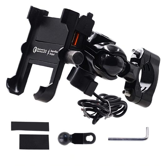 Motorcycle Phone Mount with Charger Compatible with All Smartphones Hands-Free Holder for Bike Riding