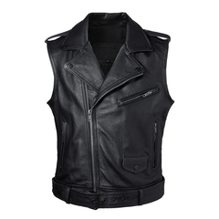 Thorir Mens Leather Biker Vest Motorcycle Jacket Slim Fit