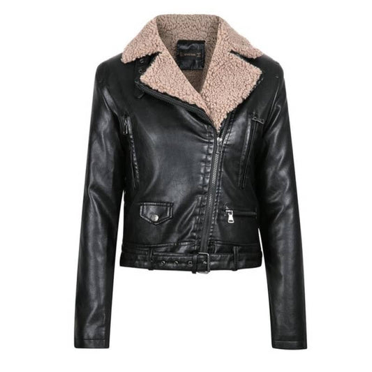 Womens Biker Jacket with Sherpa Collar