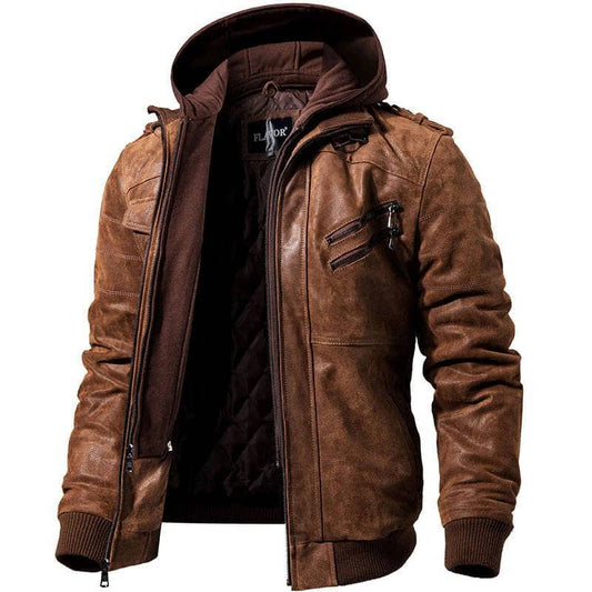 Mens Hooded Biker Jacket Lightweight Motorcycle Hoodie Outerwear