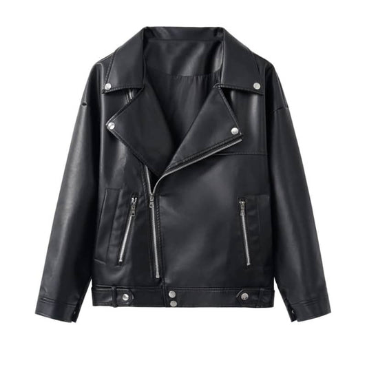 Womens Black Biker Jacket Leather Motorcycle Coat
