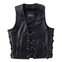 Leather Biker Vest with Chain Details