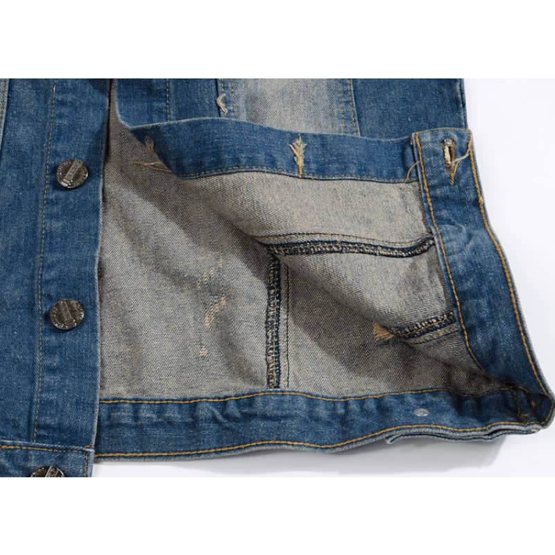 American Flag Biker Denim Vest Mens Motorcycle Jean Jacket