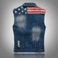 American Flag Biker Denim Vest Mens Motorcycle Jean Jacket