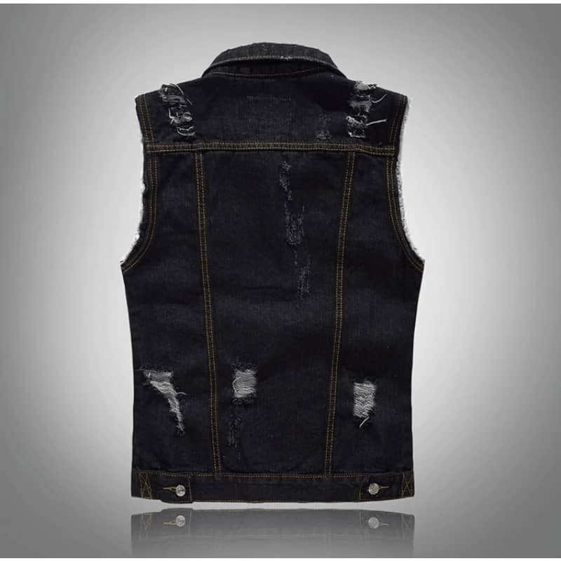 Ripped Denim Biker Vest for Men