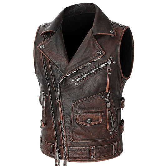 Mens Leather Biker Vest Ride Free Motorcycle Jacket Sleeveless