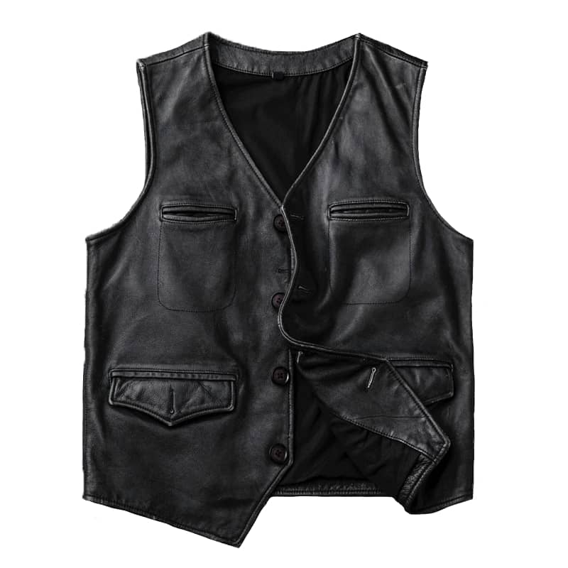 Vintage Biker Leather Vest Mens Classic Motorcycle Jacket