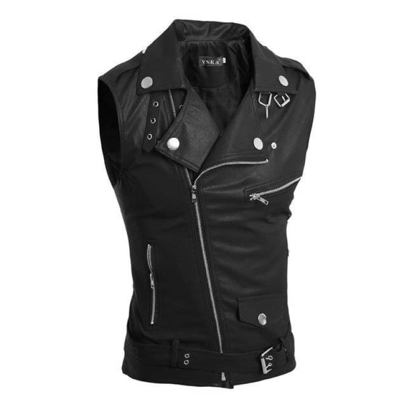 Mens Leather Biker Vest Koll Motorcycle Jacket Casual Outerwear