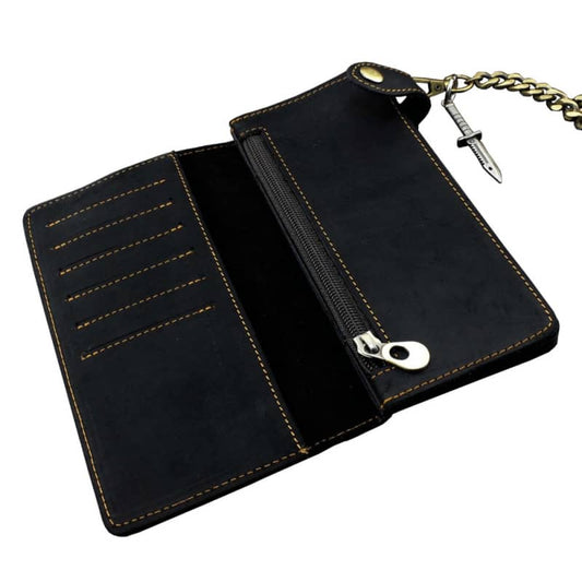 Biker Wallet Hildee Durable Leather Motorcyclist Wallet RFID Blocking