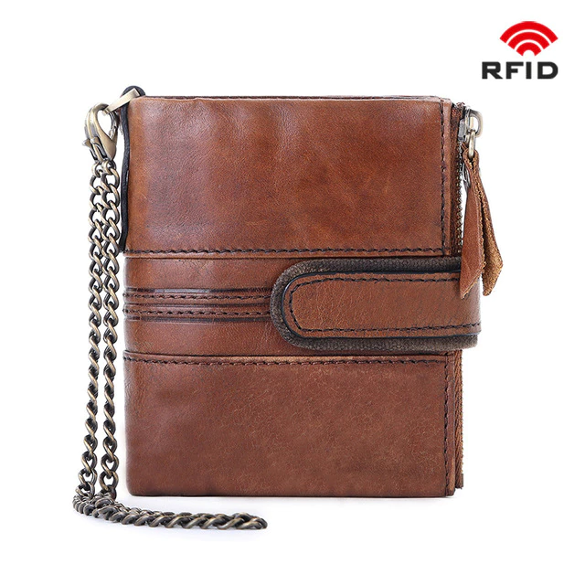 RFID Biker Wallet Durable Leather Motorcycle Wallet Mens RFID Blocking Wallet
