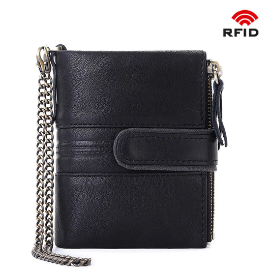 RFID Biker Wallet Durable Leather Motorcycle Wallet Mens RFID Blocking Wallet