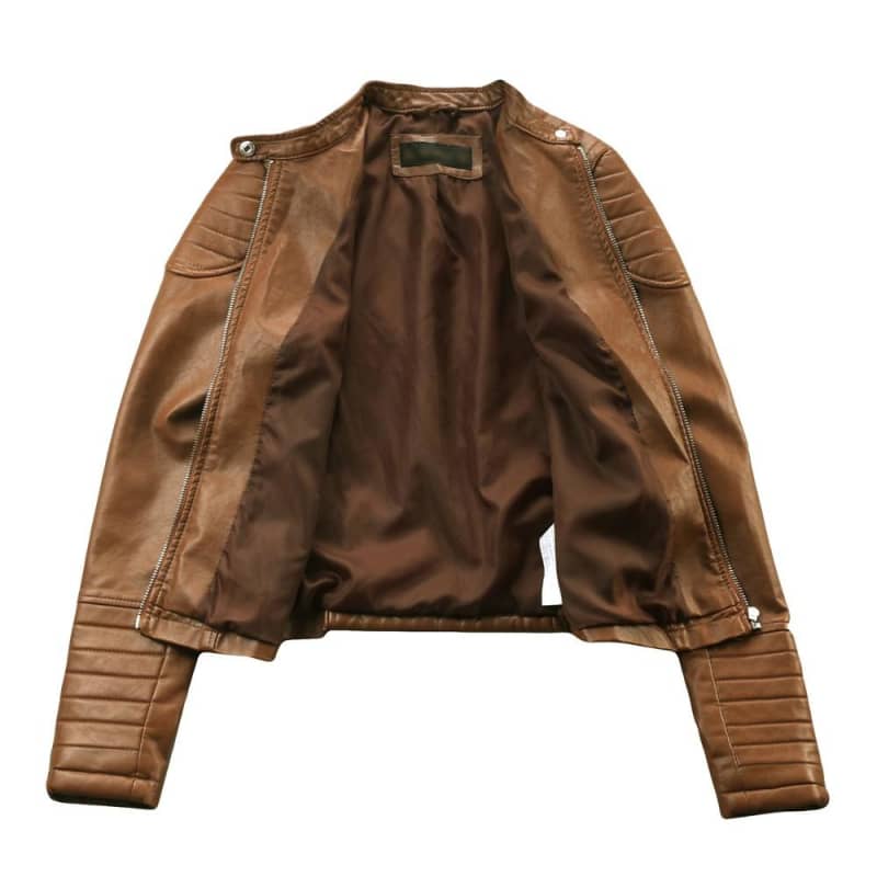 Womens Brown Moto Biker Jacket Leather Style