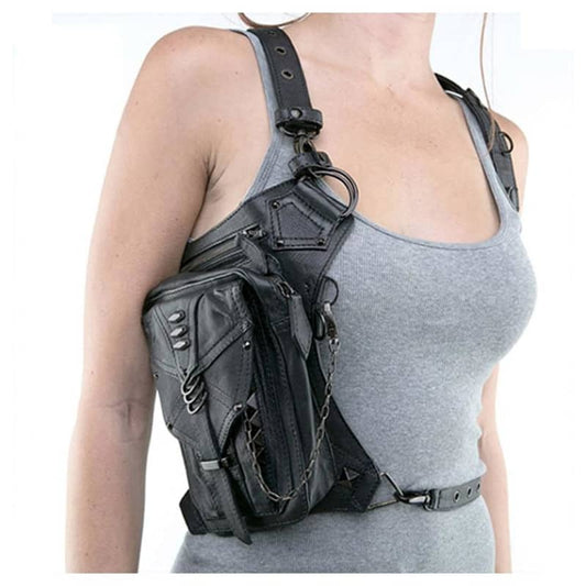 Womens Leather Motorcycle Thigh Bag Adjustable Riding Leg Purse
