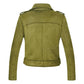 Womens Khaki Biker Jacket Leather Moto Coat