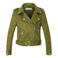 Womens Khaki Biker Jacket Leather Moto Coat