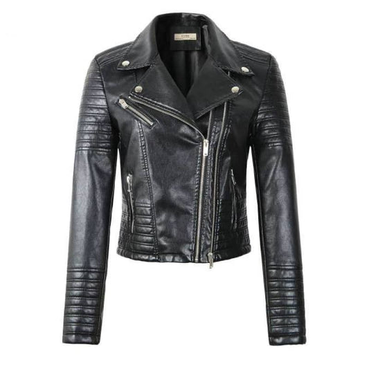 Womens Black Motorcycle Biker Jacket