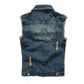 Ripped Denim Biker Vest for Men