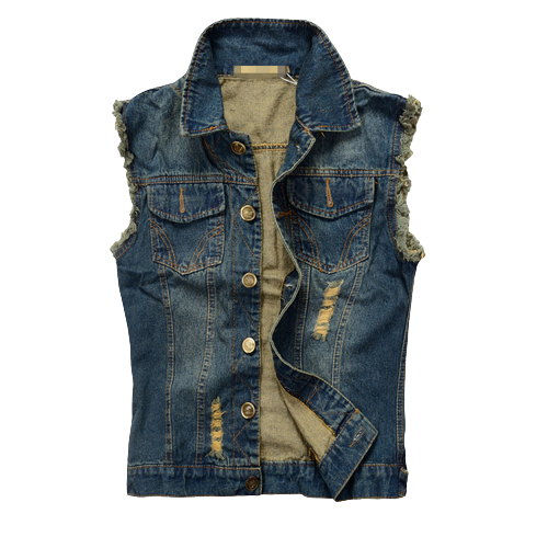 Ripped Denim Biker Vest for Men