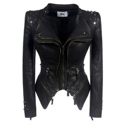 Womens Biker Style Moto Jacket Leather Look Motorcycle Coat